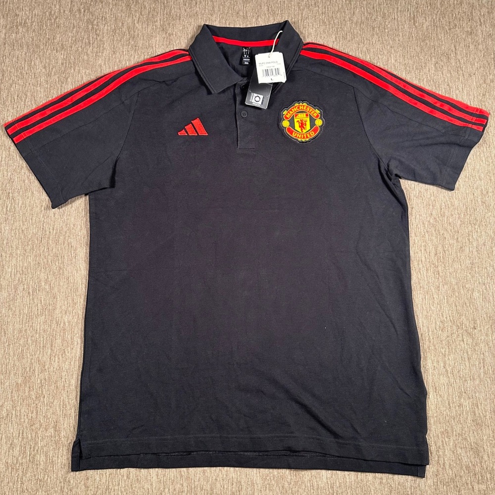 Adidas Manchester United DNA Polo Shirt Mens Large Black Red IT4165 NWT